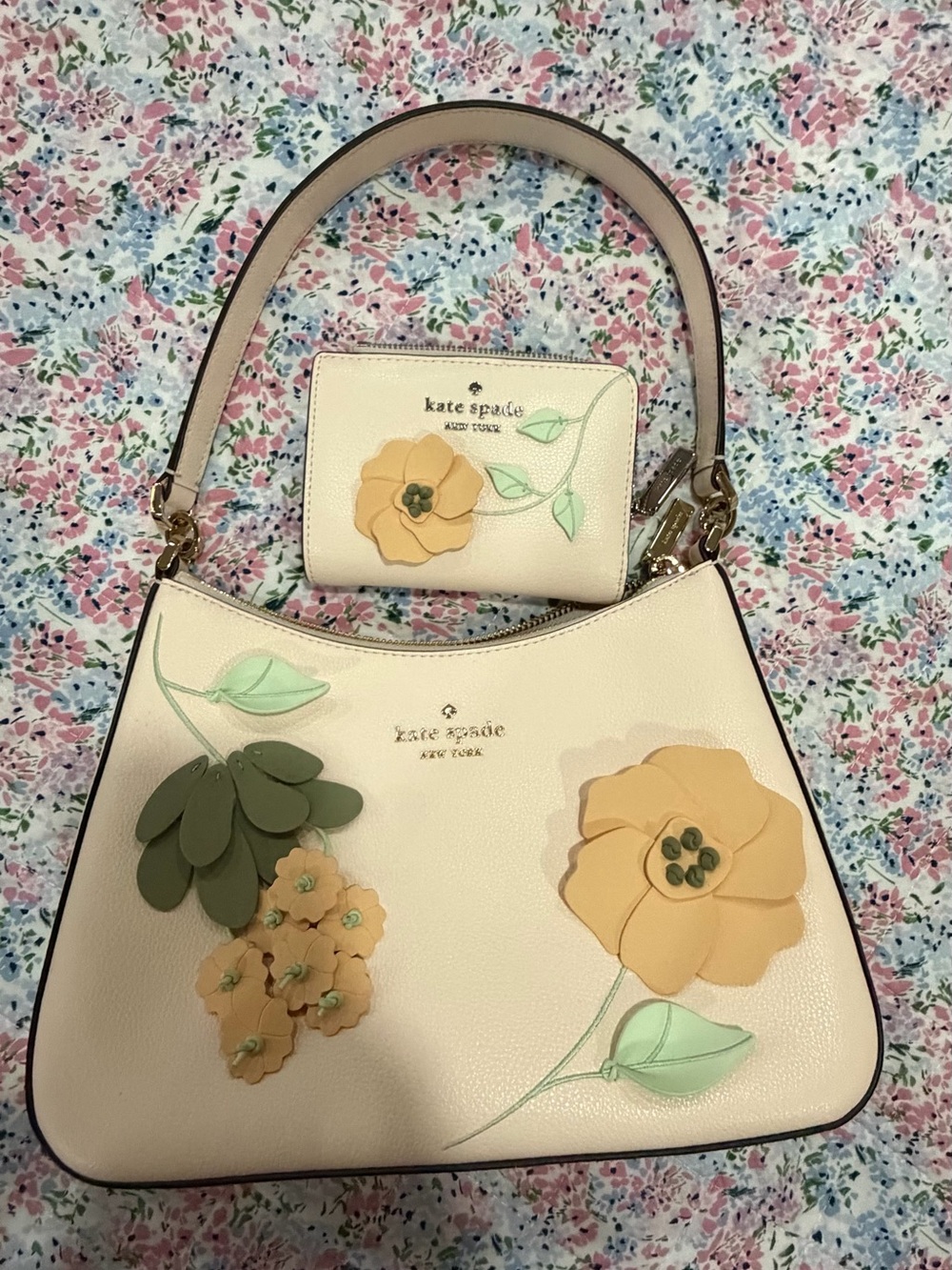 kate spade Cream Floral Appliqué Shoulder Bag with Matching Wallet